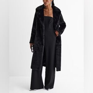 Express Faux Fur Belted Trench Coat